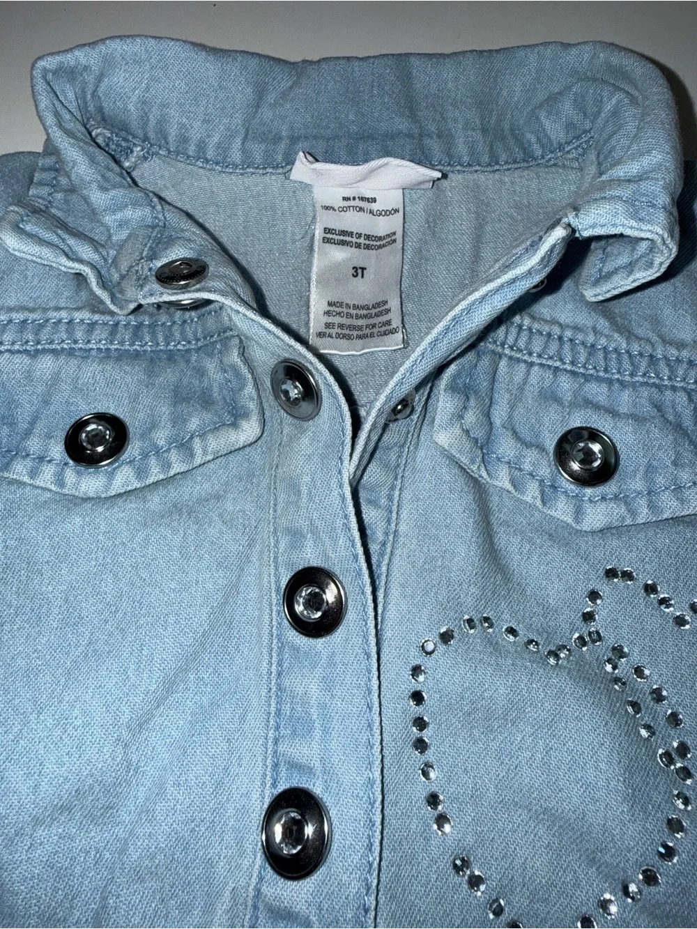 Little Lass Light Blue Denim Jacket with Rhinestone Heart